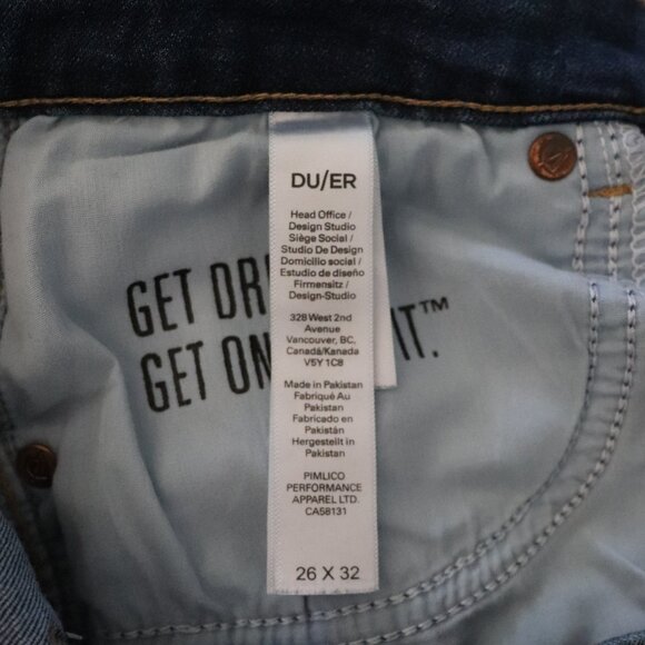 Du/er Performance 26x32 Straight Leg Slim 5-Pocket Blue Med-Wash Denim Jeans - Picture 12 of 14